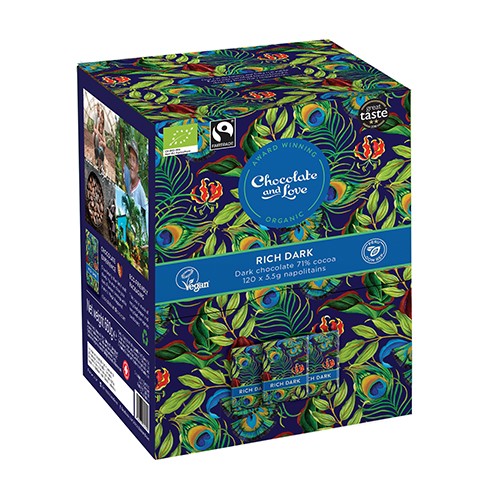 Rich Dark Dispenser 120x5.5g økologisk Mørk Chokolade 71%   660 Gram     fra Chocolate And Love