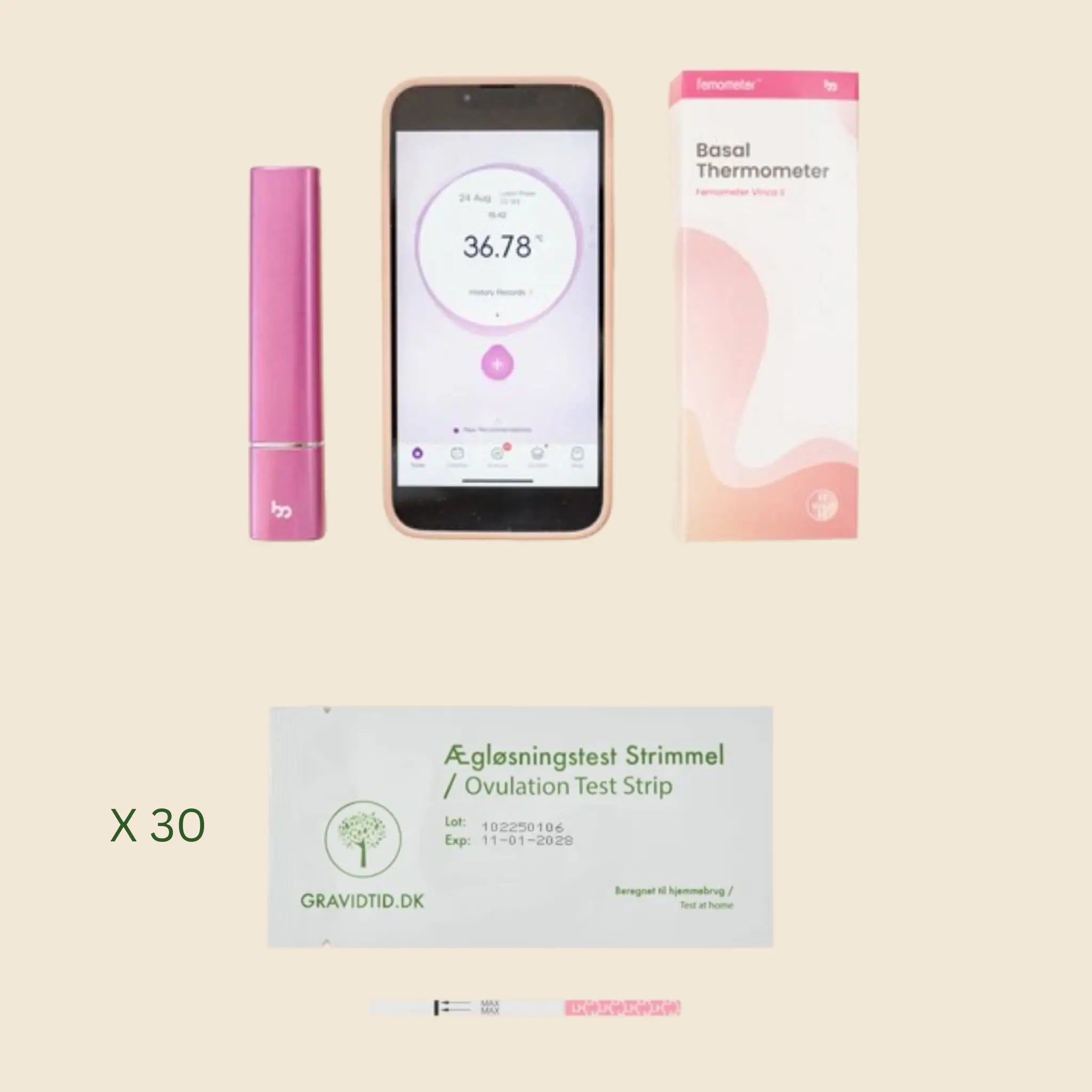 Pcos Tracking Kit. Femometer Termometer + 30 ægløsningstests fra Gravidtid
